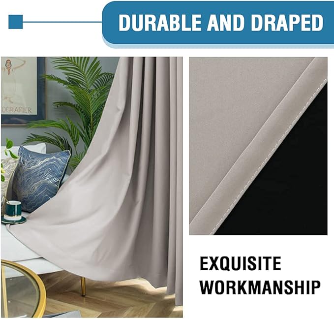 H.VERSAILTEX 100% Blackout Curtains for Bedroom Thermal Insulated Blackout Curtains 108 inch Length Full Light Blocking Curtains for Living Room with Black Liner 2 Panels Set, Warm Taupe