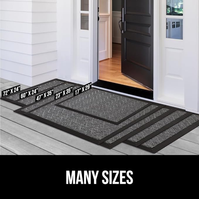 GORILLA GRIP 100% Waterproof All-Season WeatherMax Doormat 35x23, US Designed Natural Rubber, Stain and Fade Resistant, Low Profile Indoor Outdoor Door Mats, Easy Clean Patio Mat, Green Snowscape