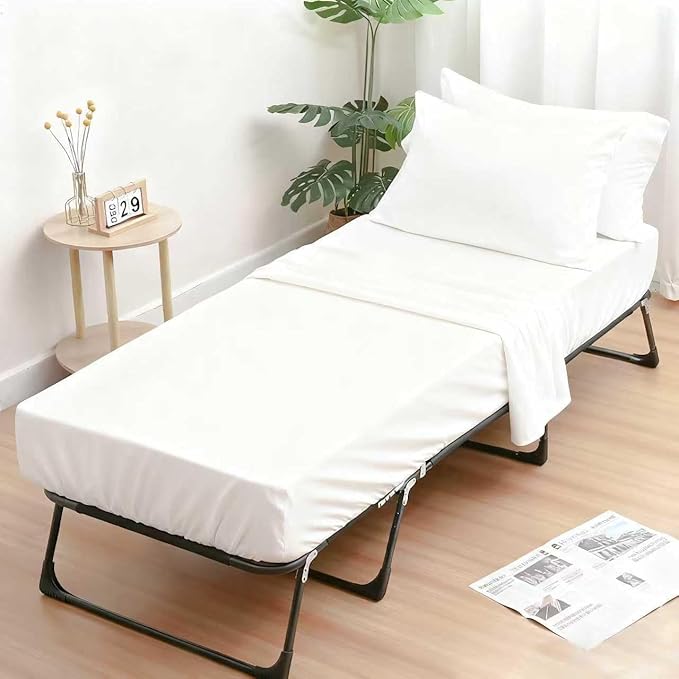 Fitted Sheets 31x75 Inches, 2 Pack Super Soft Microfiber Cot Size Sheet Set for Narrow Twin, Camp Bunk, RV Bed, Army Cot & Trifold Mattress, Breathable Bottom Bed Cover, White