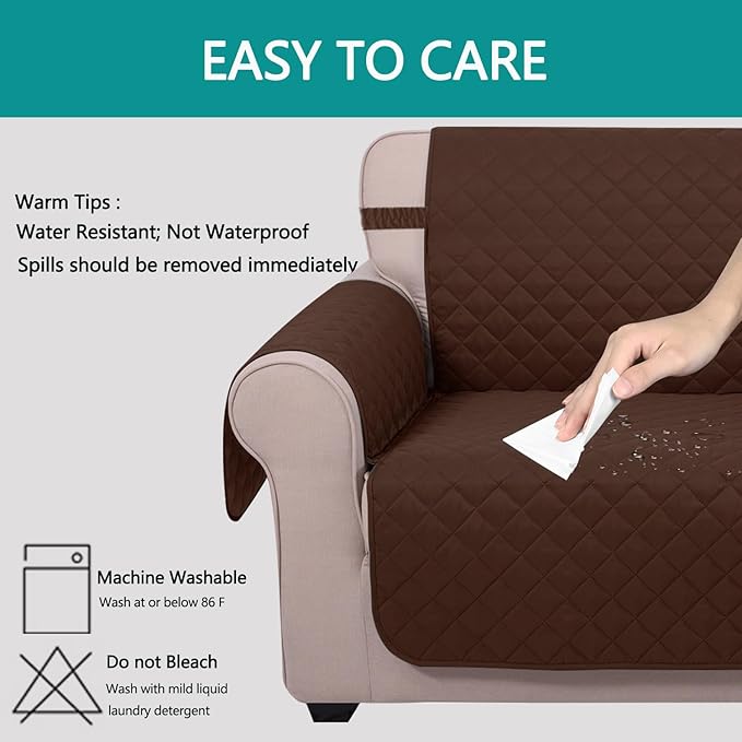U-NICE HOME Large Sofa Cover Reversible Couch Cover for Dogs with Elastic Straps Water Resistant Furniture Protector for Pets Couch Cover for 4 Cushion Couch (Oversized Sofa, Brown/Brown)