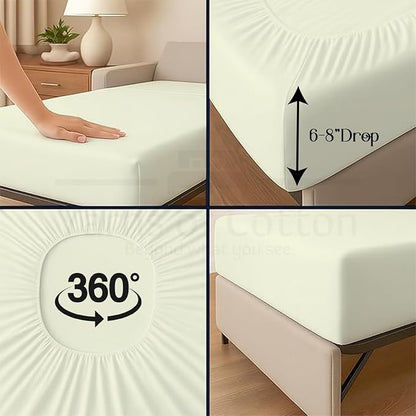 Sleeper Sofa 4 Piece Bed Sheet Set Premium Quality 100% Cotton 500 Thread Count, Smooth & Super Soft Sateen Weave, Extra Soft Bed Sheets, Wrinkle Free, 4 Inch Deep Pocket (Queen, Ivory)
