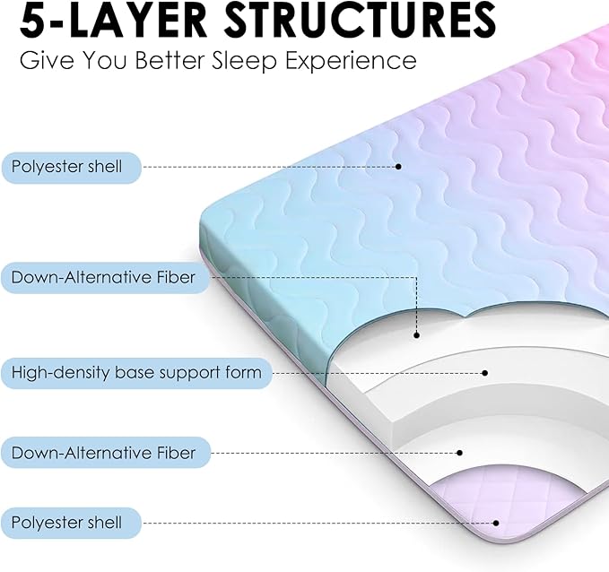 Japanese Floor Futon Mattress, 3.5" Thicken Colorful Rainbow Portable Floor Mattress, High-Density Foam Tatami Mat Sleeping Pad for Camping Guest Room Dormitory RV, Queen