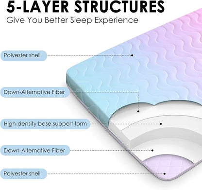Japanese Floor Futon Mattress, 3.5" Thicken Colorful Rainbow Portable Floor Mattress, High-Density Foam Tatami Mat Sleeping Pad for Camping Guest Room Dormitory RV, Twin