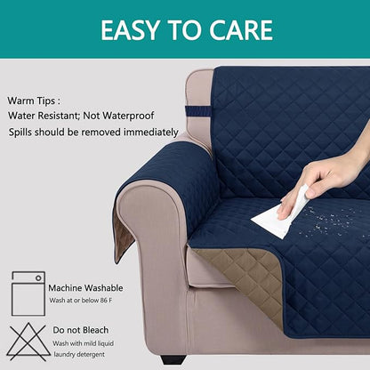 U-NICE HOME Recliner Chair Covers Reversible Chair Cover Pet Covers for Dogs with Elastic Straps Water Resistant Diamond Quilted (28''Recliner Oversized, Navy/Taupe)
