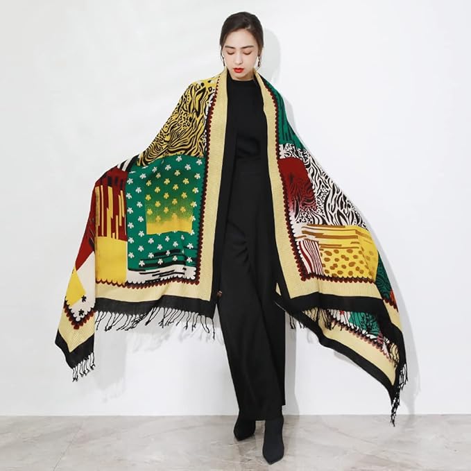 DANA XU 100% Merino Wool Pashmina Shawl for Women 96"x43", Oversized Cashmere Wrap with Tassels, Floral Travel Blanket Cape