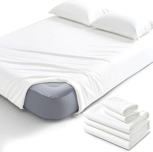 Degrees of Comfort Twin Sheet Set for Air Mattress – Extra Deep Pocket Fitted Sheet up to 22”, 4-Piece Bedding Sets with Dual Side Storage Pockets,Soft & Wrinkle-Free, Breathable Fabric, White