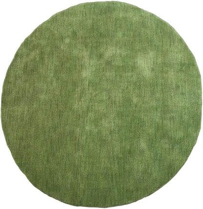 Hand Knotted Loom Wool ECO-Friendly Area Rugs - 8'x8', Round, Green Color, Solid Plain Design, High Pile Thick Handmade Anti Skid Area Rugs for Living Room, Bed Room (L00111)