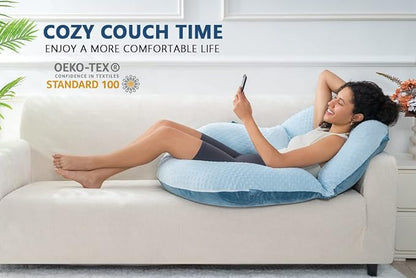 INSEN Reading Pillow, Back Pillow for Sitting in Bed and Couch, Gaming Pillow for Adults, Sit Up Support for Bed, Blue Bubble Velvet