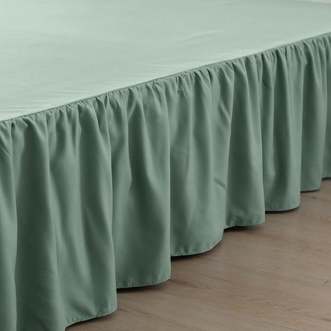 Bed Skirt Twin Size Ruffled Bed Skirt with Split Corners, 14 Inch Drop Dust Ruffle Bed Skirts with Platform, Sage Green, 14" Twin