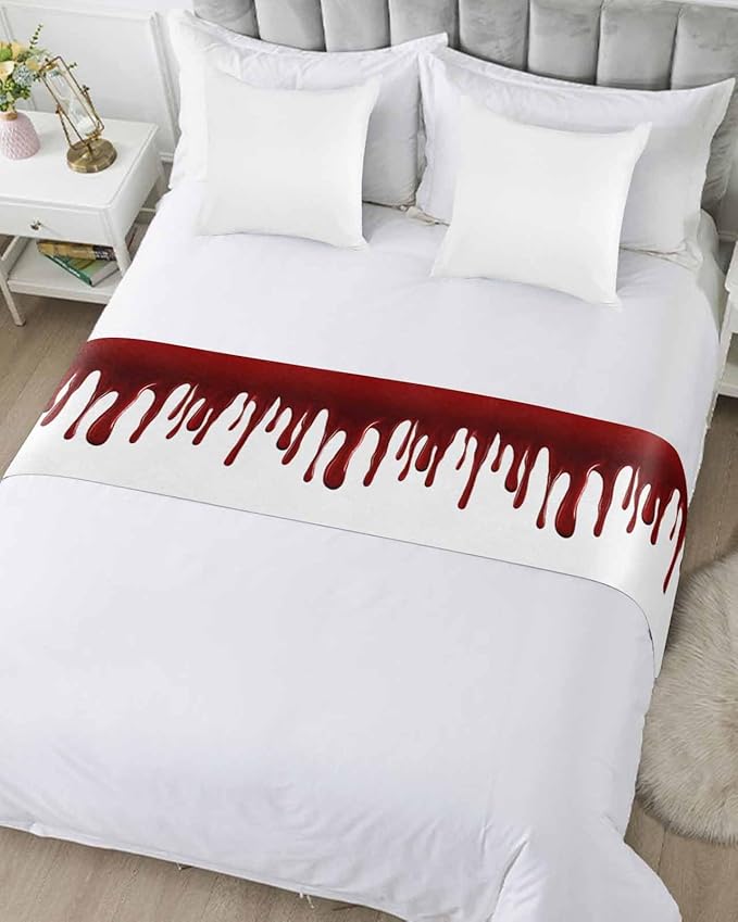 Halloween Blood Pattern Bed Runners for Bedroom Hotel,Decorative Bedding Scarf Horror Dark Red Fluid Style Bed End Blanket Bedding Runner Scarves for Twin Size Bed,71x20in
