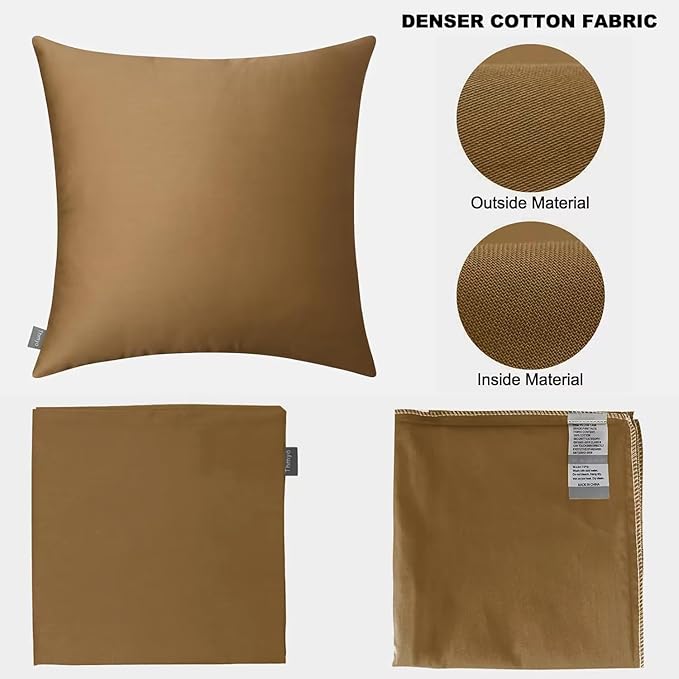 4-Pack 100% Cotton Comfortable Solid Decorative Throw Pillow Case,Thmyo Square Cushion Cover Pillowcase Sublimation Blank Pillow Covers DIY Throw Pillowcase for Sofa(18x18 inch/ 45x45cm,Light Coffee)