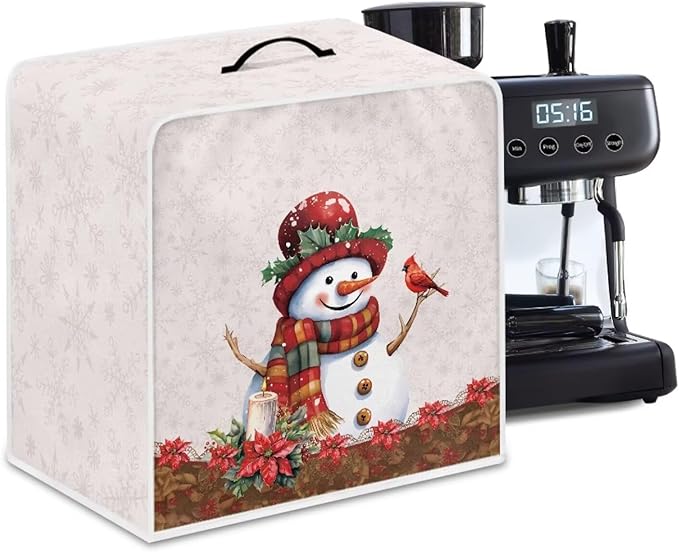 Christmas Coffee Maker Cover, Cute Snowman Cardinal Coffee Dust Protector Washable Foldable