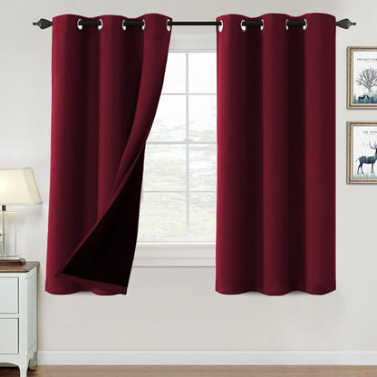 H.VERSAILTEX 100% Blackout Curtains for Bedroom Thermal Insulated Blackout Curtains 63 inch Length Heat and Full Light Blocking Curtains for Living Room with Black Liner 2 Panels Set, Burgundy