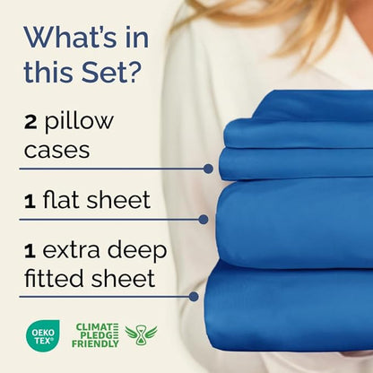 Extra Deep Pocket Cal King Sheets - 4 Piece Breathable & Cooling Bed Sheets - Hotel Luxury Sheet Set - Soft, Wrinkle Free & Comfy - Easily Fits Extra Deep Mattresses - Deep Pocket Royal Blue Sheets