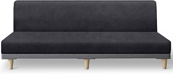 molasofa Leather Like Stretch Futon Slipcover Armless Futon Bed Sofa Cover Furniture Protector with Elastic Bottom, Soft and Washable Futon Cover for Sofa Bed Stay in Place（X Larger，Dark Grey）