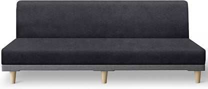 molasofa Leather Like Stretch Futon Slipcover Armless Futon Bed Sofa Cover Furniture Protector with Elastic Bottom, Soft and Washable Futon Cover for Sofa Bed Stay in Place（X Larger，Dark Grey）