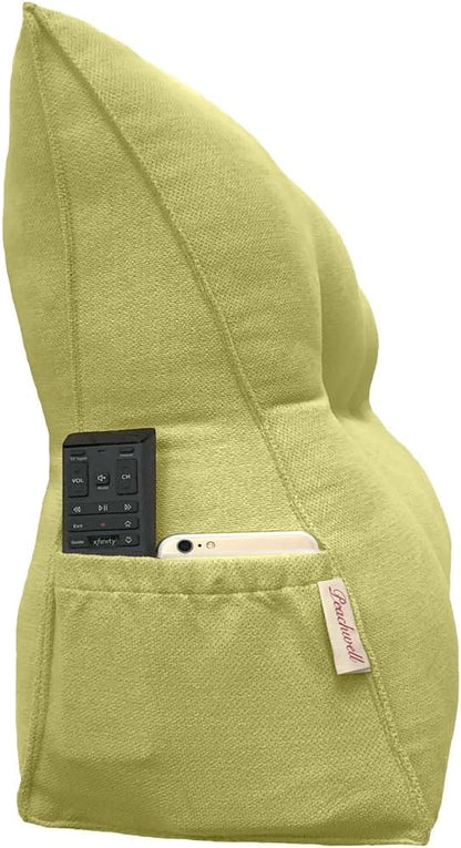 Triangular Reading Bed Rest Pillow Large Bolster Cushion Headboard Backrest Wedge Pillow with Removable Cover and Two Large Side Pockets (Lime, California King: 71 x 8 x 20 inches)