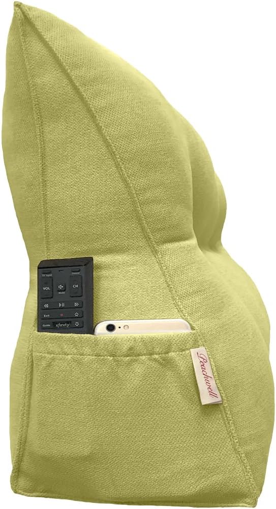 Triangular Reading Bed Rest Pillow Large Bolster Cushion Headboard Backrest Wedge Pillow with Removable Cover and Two Large Side Pockets (Lime, Twin: 39 x 8 x 20 inches)