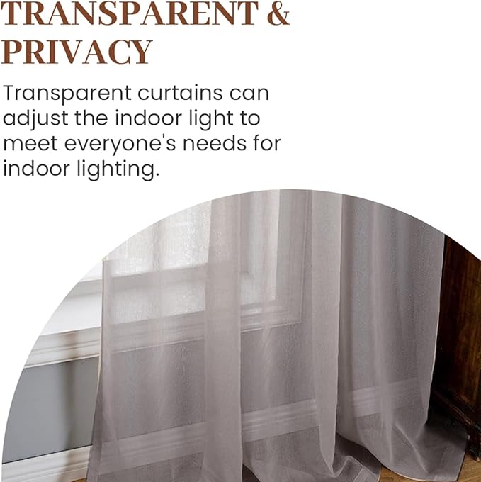 Dreaming Casa Grey Sheer Curtains 84 Inches Long, Rod Pocket & Back Tab Light Filtering Textured Sheers for Living Room Bedroom, 2 Panels, Each 52" W x 84" L
