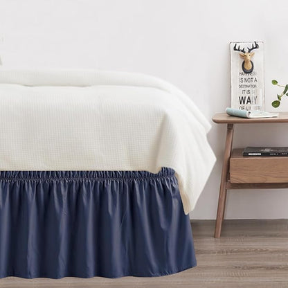 Twin Bed Skirt, Elastic Wrap Around Bed Skirt Twin Size, Bed Skirts for Adjustable Bed, Easy Fit with 18" Drop Length Tailored Drop Dust Ruffle (Navy)