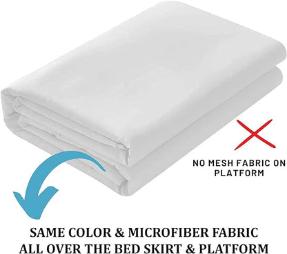 SKY BEDDINGS - Queen Size Ruffled Bed Skirt with Split Corners - 21 Inch Drop Dust Ruffle Bed Skirt with Platform Three Sided Coverage - 100% Microfiber, White