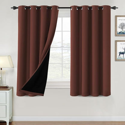 H.VERSAILTEX 100% Blackout Curtains for Bedroom Thermal Insulated Blackout Curtains 54 inch Length Heat and Full Light Blocking Curtains for Living Room with Black Liner 2 Panels Set, Rust