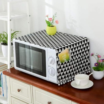 AKOAK 1 Pack 30cm x 90cm/11.81" x 35.43" Household Kitchen Microwave Dust Cover Cotton Linen Oven Cover with Storage Bag Home Decoration Accessories (Black Triangle)