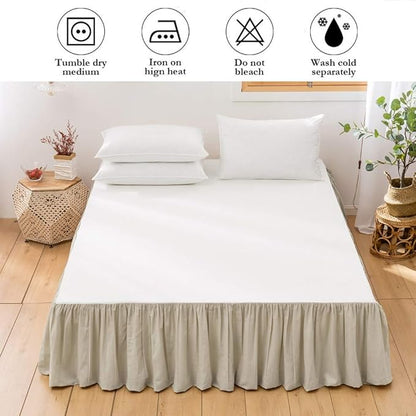 BISELINA French Linen Bed Skirt with Pleated Frills 14-Inch Tailored Drop Natural Flax Cotton Blend Dust Ruffle Soft Cozy Farmhouse Bedding (14" King, Linen)
