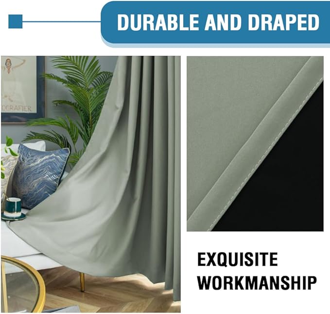 H.VERSAILTEX 100% Blackout Curtains for Bedroom Thermal Insulated Blackout Curtains 63 inch Length Heat and Full Light Blocking Curtains for Living Room with Black Liner 2 Panels Set, Cyan