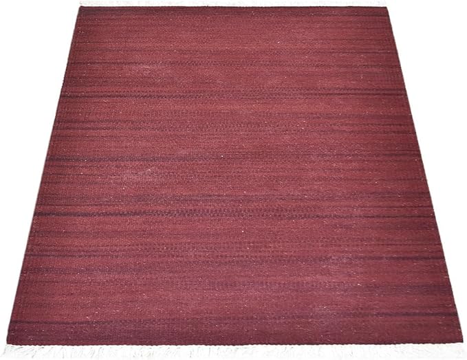 Rugsotic Carpets Hand Woven Flat Weave Kilim Wool 6'x9' Area Rug Solid Dark Red D00111