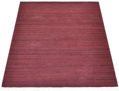 Rugsotic Carpets Hand Woven Flat Weave Kilim Wool ECO-Friendly Area Rugs - 10'x13', Rectangle Shape, Dark Red Color, Solid Plain Design, Low Pile Handmade Rugs for Living Room, Bed Room (D00111)