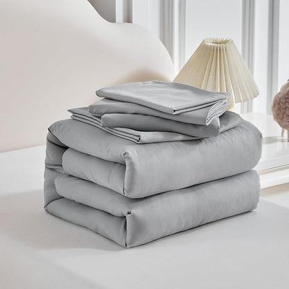 Toddler Bedding Set - 5 Piece Soft and Breathable Toddler Bed Set for Boys and Girls, Includes Quilted Comforter, Fitted Sheet, Flat Top Sheet, Standard Pillowcase and Toddler Pillowcase, Gray