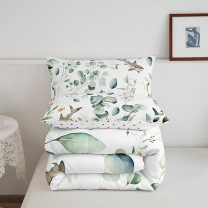Erosebridal Girls Kawaii Animal Bedding Toddler Size Cute Shark Comforter Set, Cartoon Wildlife Duvet Insert Green Leaf Quilt Comforter, Spring Plant Bedding Comforters & Sets Child Kids Bedroom Decor