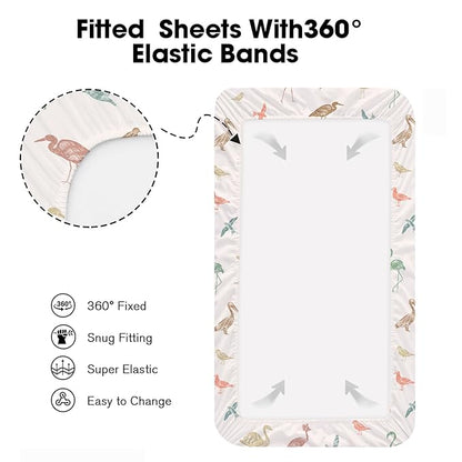 Bimocosy Pack and Play Sheets Fitted 4 Pack, 38 x 26 Inch Pack n Play Mini Crib Sheets for Boys and Girls, Soft Stretchy Playard Mattress Sheets for Graco Pack n Play, Forest Friends