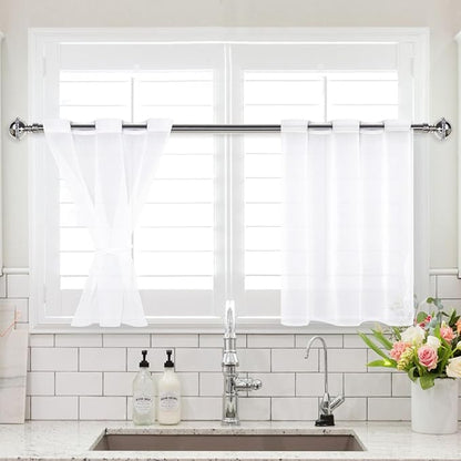 XWZO Sheer Curtains for Bedroom, Light Filtering, Gauzy & Breathable Solid Voile Grommet Window Curtains for Kitchen Room, Farmhouse, Nursery with Tiebacks, White, W42 x L30, Set of 2 Panels