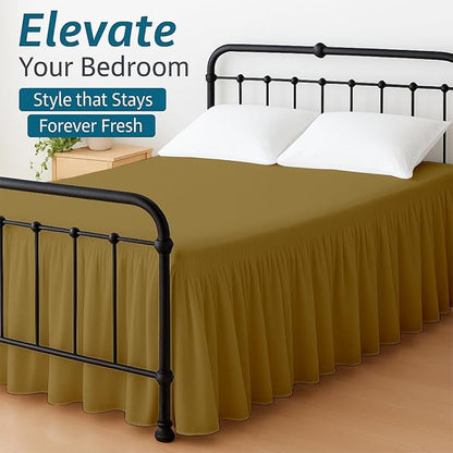 Shreem Linen Ruffled Bed Skirt with Split Corners, Gathered Style, 100% Microfiber, 12-Inch Drop, Dust Ruffle Bedskirt with Platform, Cal-King, Taupe
