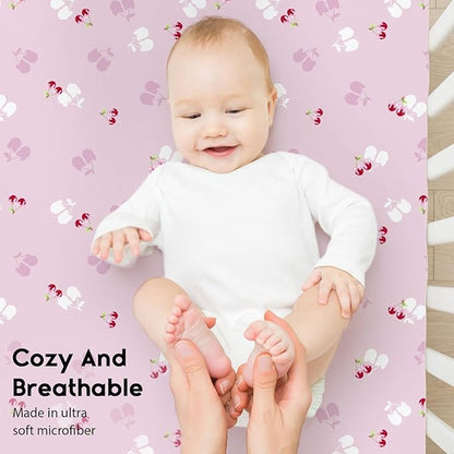 Yoofoss Baby Crib Sheets for Boys Girls, Fitted Crib Sheet 2 Pack for Standard Crib and Toddler Mattress, Super Soft Microfiber Baby Sheet 28x52x8in(Pink+Cherry)