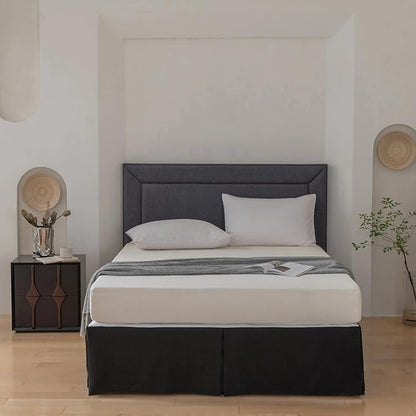 Queen Bed Skirt, Wrap Around Bed Skirt with Pleated Corner, 18 Inch Drop Pleated Waffle Weave Bedskirts, Anti-Slip, Microfiber, Black, 18'' Queen
