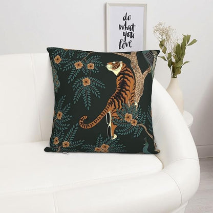 NBFKDO Pillow Cover,Tiger and Peacock (1) Throw Pillow Case Modern Cushion Cover Square Pillowcase Decoration for Sofa Bed Chair Car 18 X 18 Inch