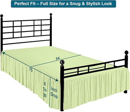 Shreem Linen Ruffled Bed Skirt with Split Corners, Gathered Style, 100% Microfiber, 18-Inch Drop, Dust Ruffle Bedskirt with Platform, Full-XXL, Sage
