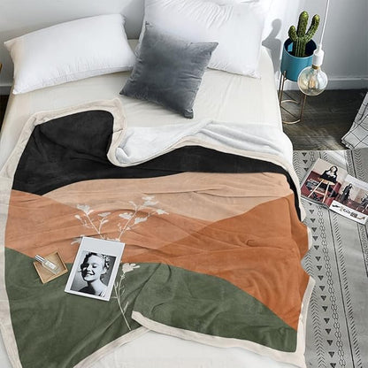 Boho Orange Mid Century Blankets Abstract Modern Throw Blanket Minimalist Sun Aesthetic Soft Warm Bed Bedding Women Blankets for Couch Bedroom Sofa Office Cozy Flannel Blankets 70"X80"
