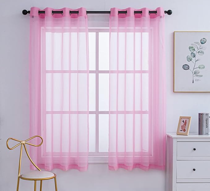 PI Pink Sheer Curtains with Eyelets,Light Filter Window Sheer Draperies for Girls Room/Beauty Care 2 Panels (W52 X L72, Bright Pink)