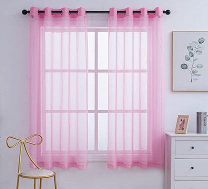 PI Pink Sheer Curtains with Eyelets,Light Filter Window Sheer Draperies for Girls Room/Beauty Care 2 Panels (W52 X L72, Bright Pink)