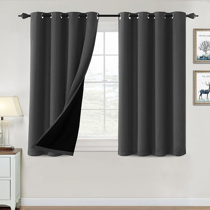 H.VERSAILTEX 100% Blackout Curtains for Bedroom Thermal Insulated Blackout Curtains 45 inch Length Full Light Blocking Window Drapes for Living Room with Black Liner 2 Panels, Charcoal Gray