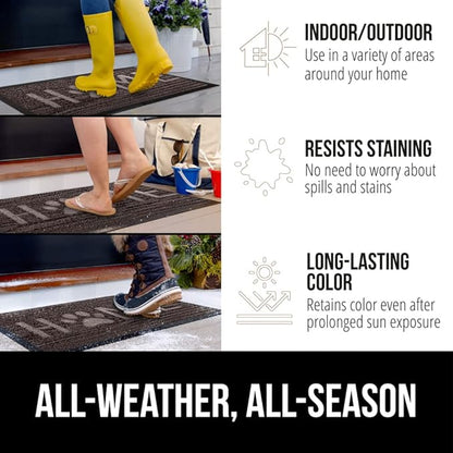 GORILLA GRIP 100% Waterproof All-Season WeatherMax Doormat 35x23, US Designed Natural Rubber, Stain and Fade Resistant, Low Profile Indoor Outdoor Door Mats, Easy Clean Patio Mat, Espresso Home Paw
