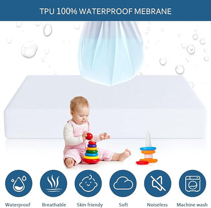 Waterproof Mattress Protector King Size,Mattress Cover Protector, Smooth Top Mattress Protector for Kids, Breathable Skin Friendly and Noiseless Fitted Sheet,King Size,Polyester