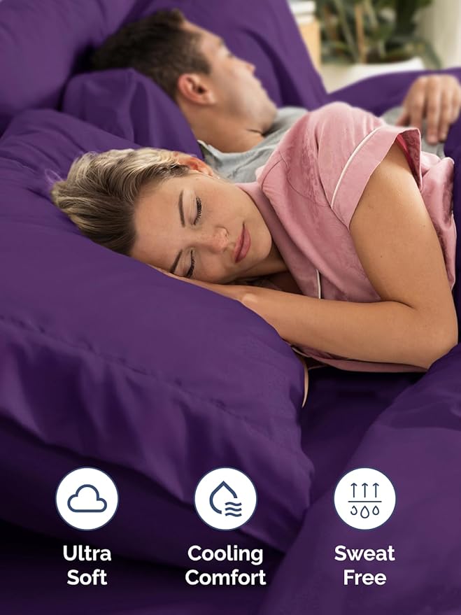 Extra Deep Pocket Cal King Sheets - 4 Piece Breathable & Cooling Bed Sheets - Hotel Luxury Bed Sheet Set - Soft, Wrinkle Free & Comfy - Easily Fits Extra Deep Mattresses - Deep Pocket Purple Sheets