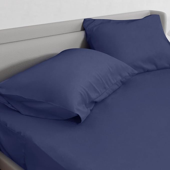 Moonsea Queen Sheet Set for Air Mattress - Sheets Queen Size Bed Set - 3Pcs Side Storage Pocket Fitted Sheet & Pillowcases Easily Fits 16in to 24in Pillow Top Air Bed Mattress - Navy Blue