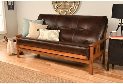 BOWERY HILL Full-Size Faux Leather Futon in Java Brown-Frame Not Included