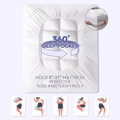 ABENE Twin Size Mattress Topper for Back Pain Relief, Extra Thick Mattress Pad Pillowtop, Soft Plush Mattress Cover Bed Topper with Deep Pocket, Overfilled Down Alternative Filling, White